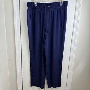 St. John Viola Triacetate Pull-On Pants Blue L Luxe‎ Stretch Dressy Trousers NWT